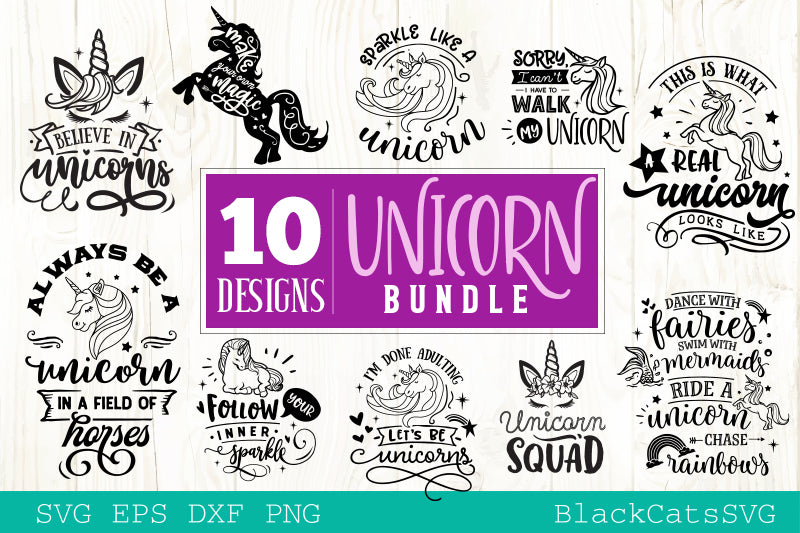 Download Unicorn Bundle Svg File Cutting File Clipart In Svg Eps Dxf Png For Blackcatssvg