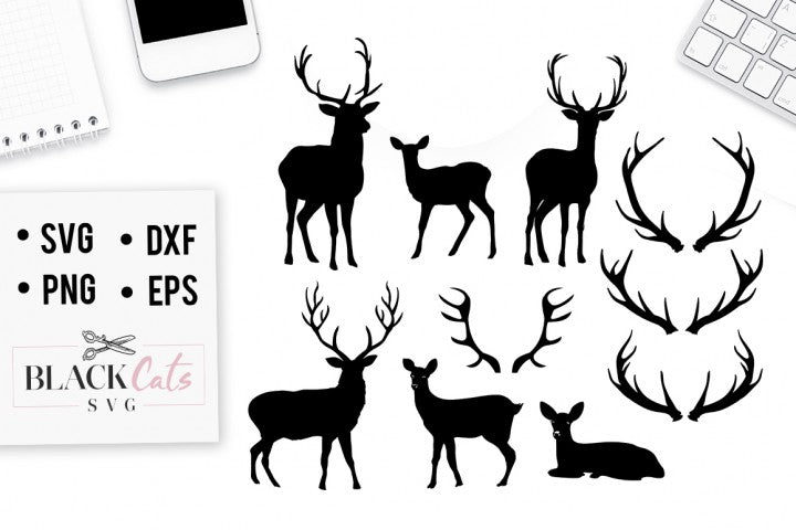 Download Deers set and antlers SVG - BlackCatsSVG