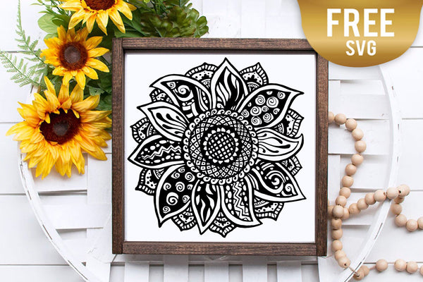 Download Sunflower zentangle mandala svg - BlackCatsSVG