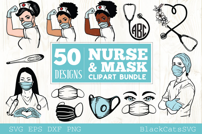 Download Nurse and mask SVG bundle cliparts 50 designs - BlackCatsSVG