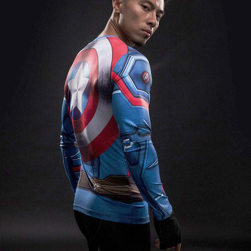 Captain America Long Sleeve Dry Fit Shirt Gym Super Heroes