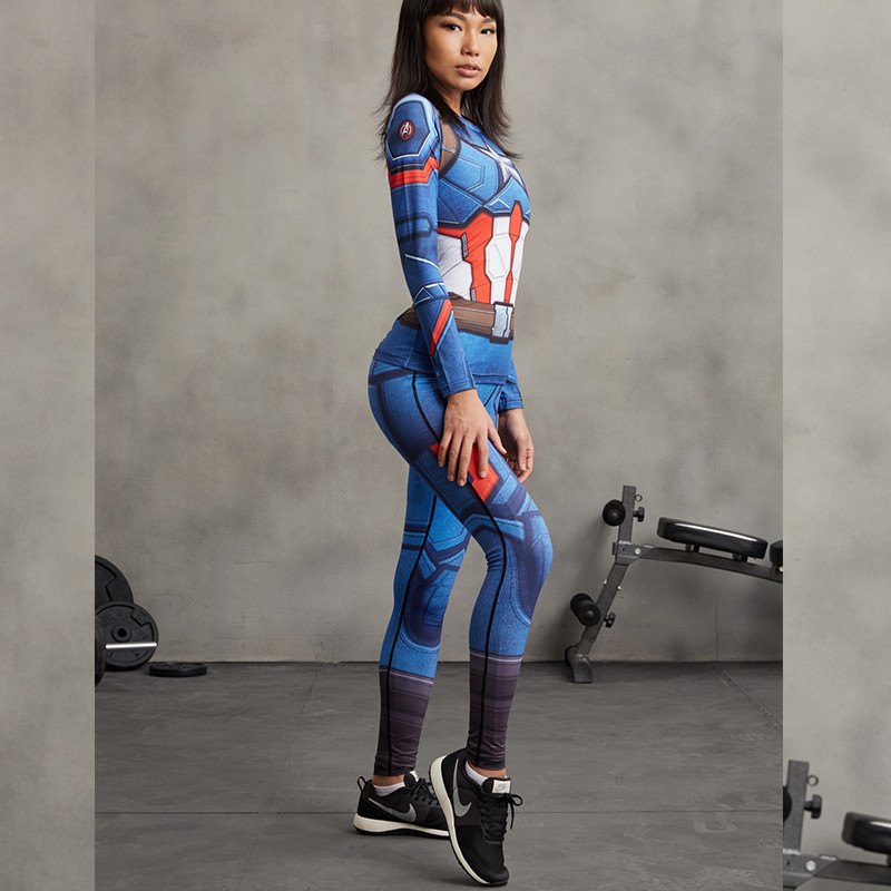 Captain America Women S Long Sleeve Dry Fit Tee Gym Super Heroes