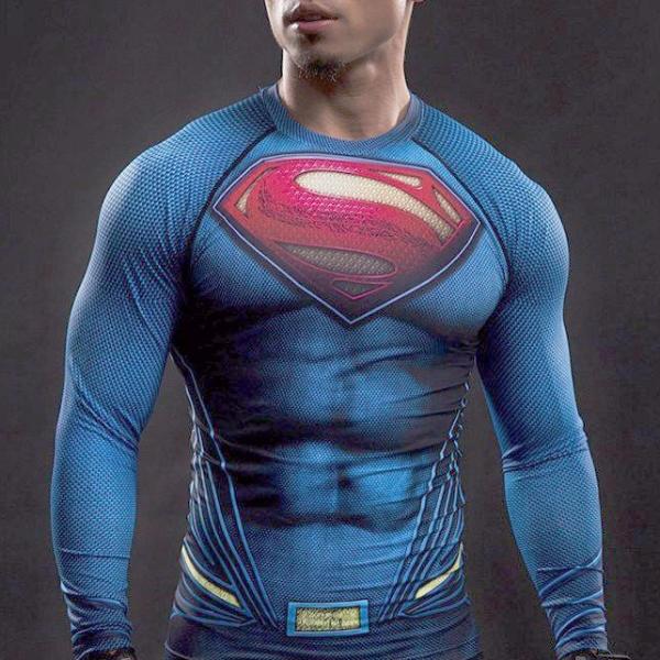 Superman Dry Fit Long Sleeve Shirt Gym Super Heroes