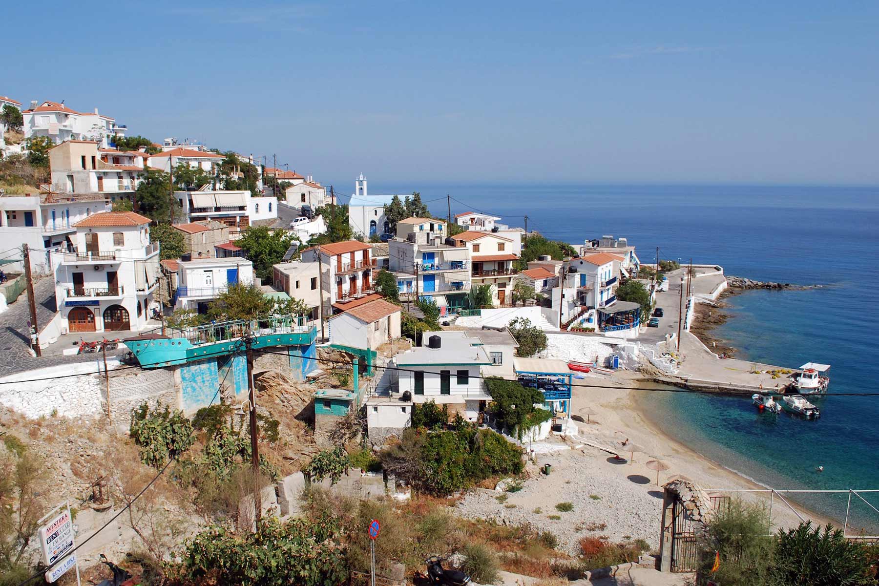 City and coastline view of Ikaria Island in Greece