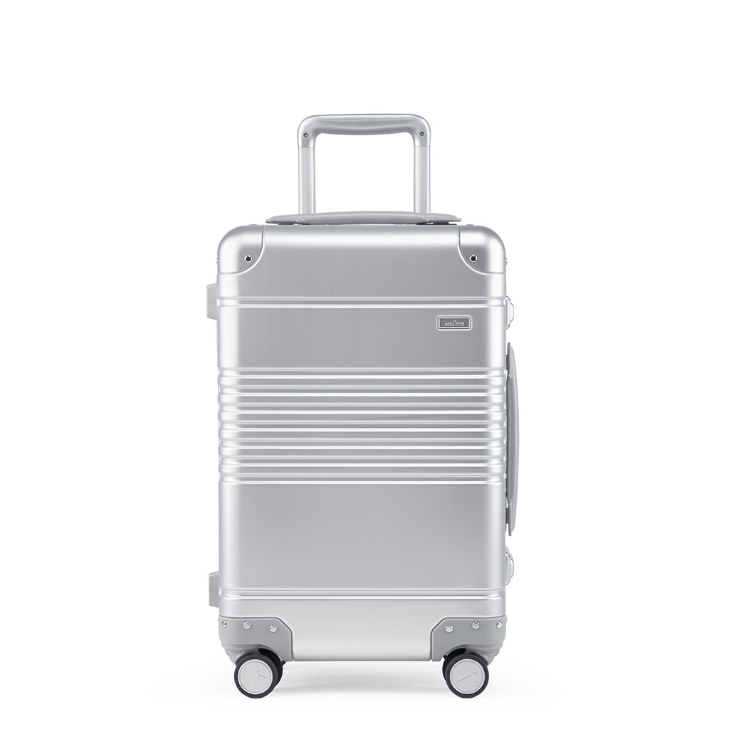 silver metal luggage