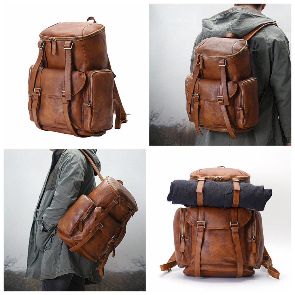 Personalized Leather Backpack Men Travel Backpack Hiking Rucksack Unis – LISABAG