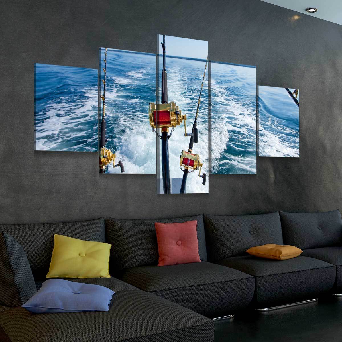 Fishing Tackle Canvas Paintings Wall Decor Living Room 5 Piece