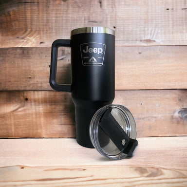 Travel Mug - Jeep® Text and Grill Powder Coated - Jeep Green