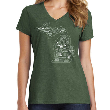 Ladies Relaxed V-neck Detroit Hudson's T-shirt - Heather Forest Green —  Detroit Shirt Company