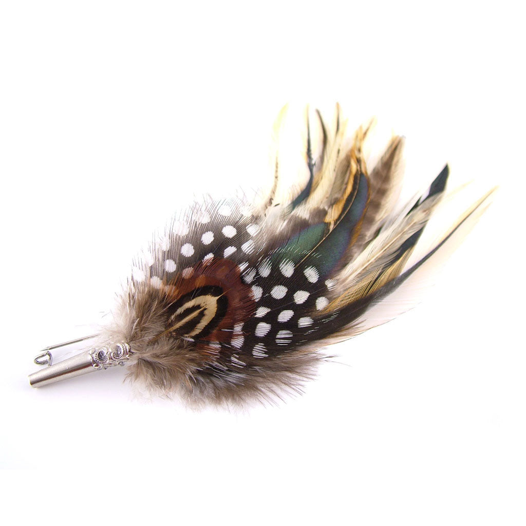 Feather Hat Pin - Badger Hackle with Guinea Fowl & Pheasant