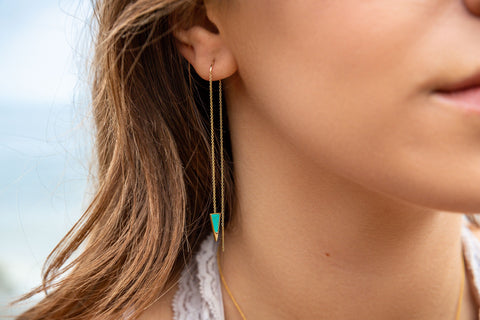 turquoise dagger threader 14k gold dipped fashion earrings for women