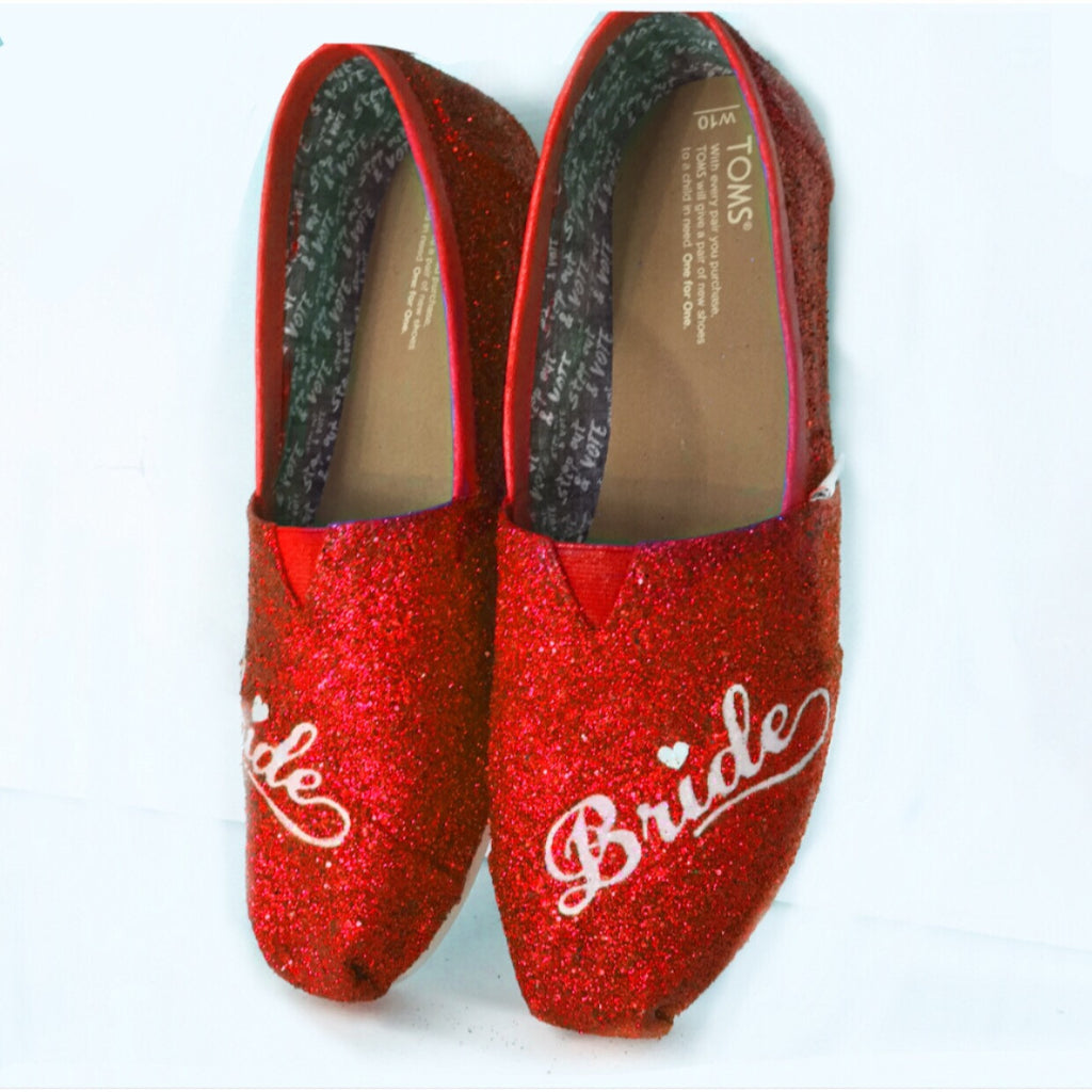 red glitter flat shoes