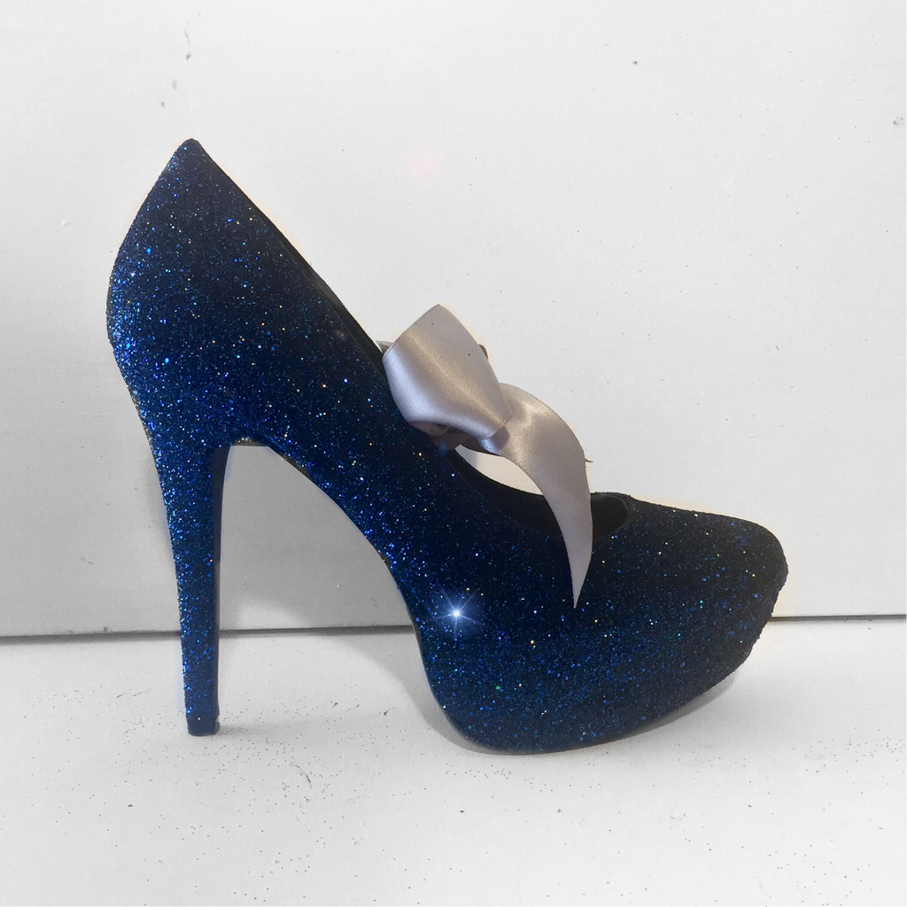 navy blue sequin heels