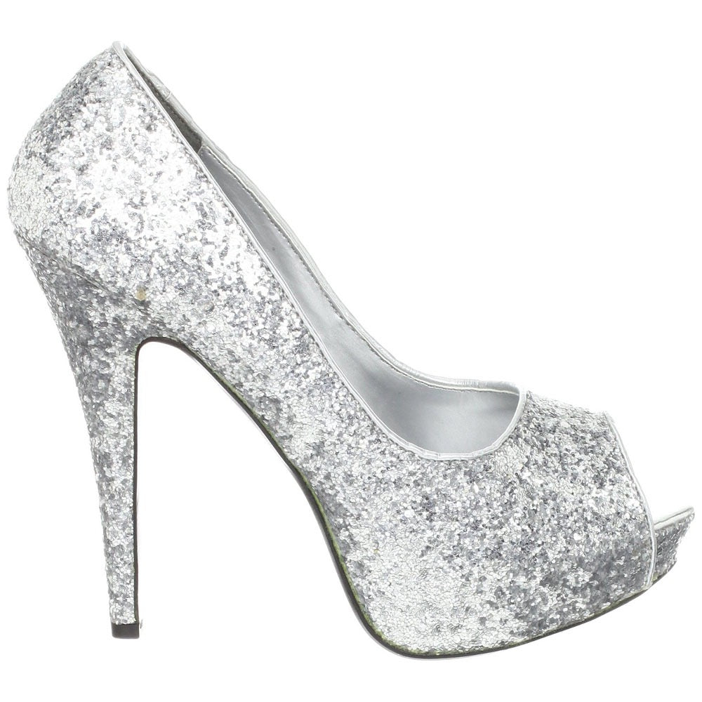 glitter peep toe pumps