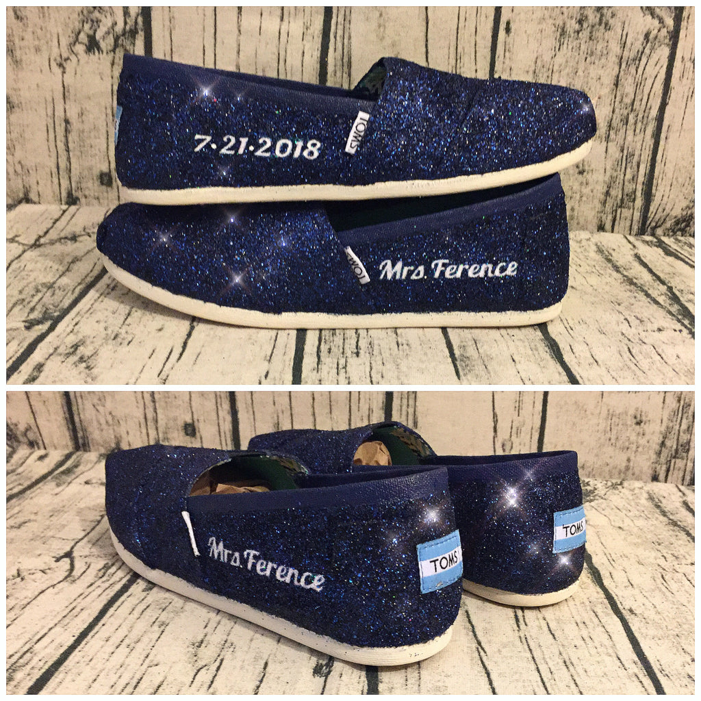 Women's Sparkly glitter Toms Navy Blue 