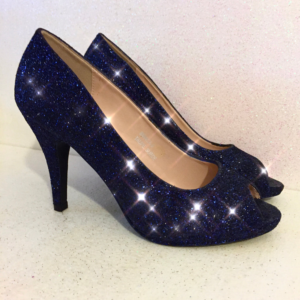 dark blue sparkly heels