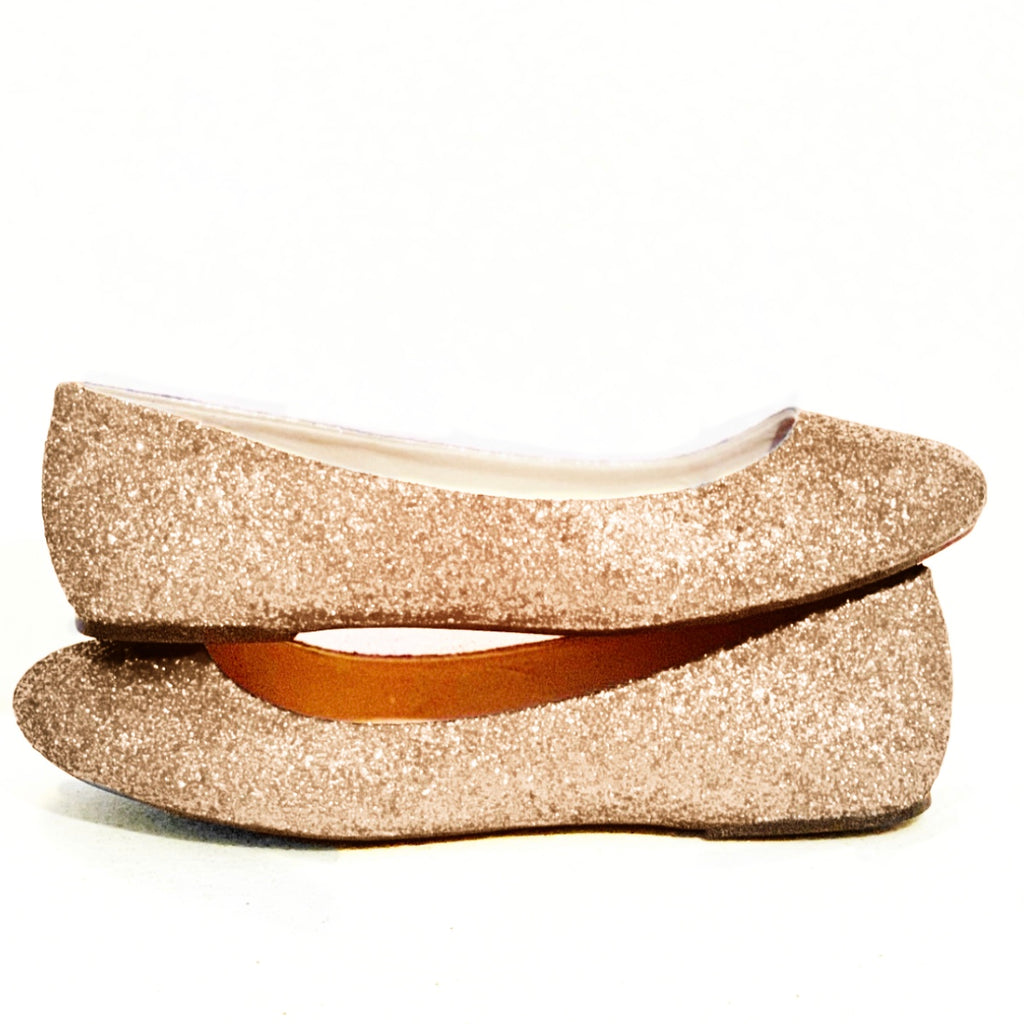 rose gold sparkly flat shoes