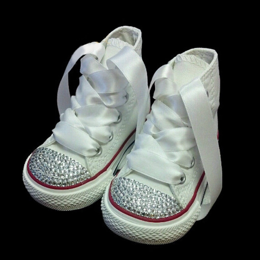 Kids Sparkly White Converse All Stars Bling Flower Girl Wedding Shoes Glitter Shoe Co