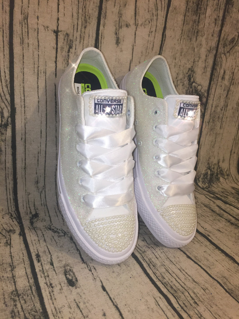 Ivory White Glitter pearls Converse All 