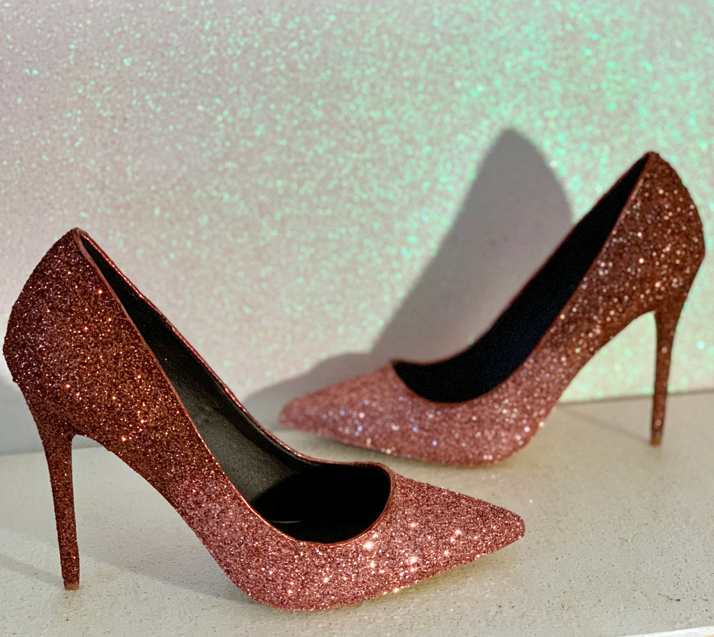 rose gold sparkly high heels