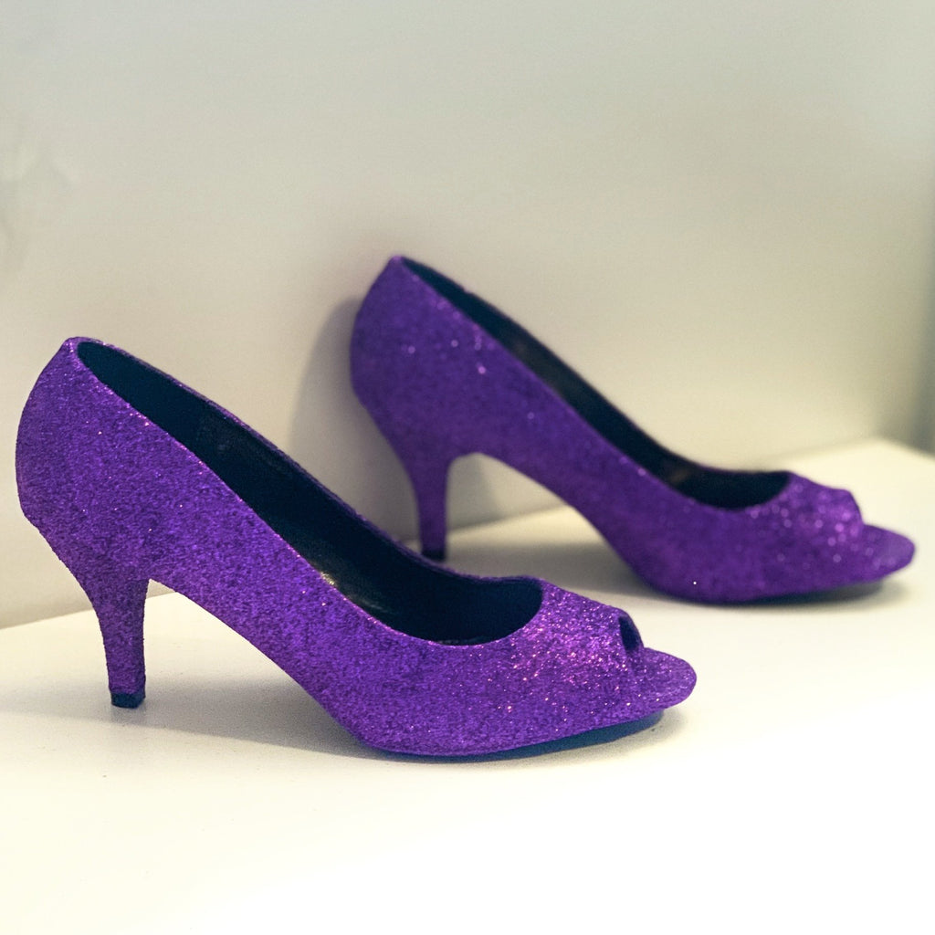 Womens Sparkly Purple Glitter Peep Toe 