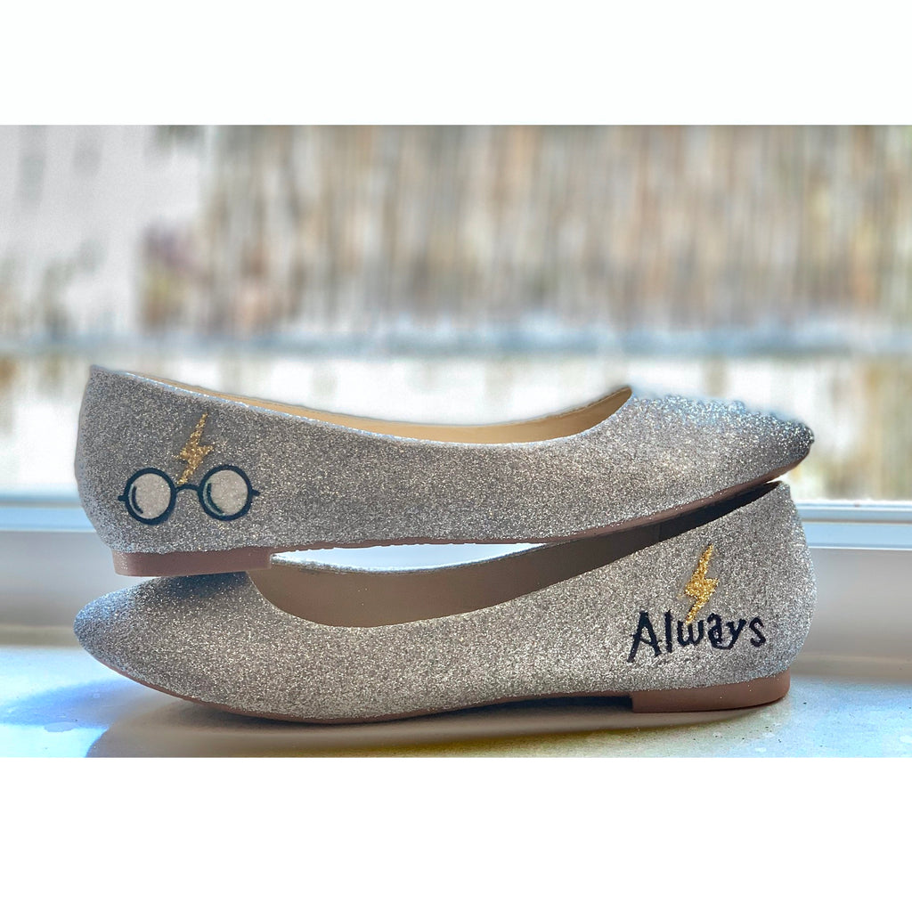 silver glitter flats womens