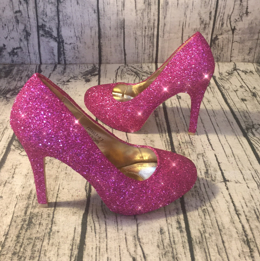 Women's Sparkly Hot Pink Glitter Heels 