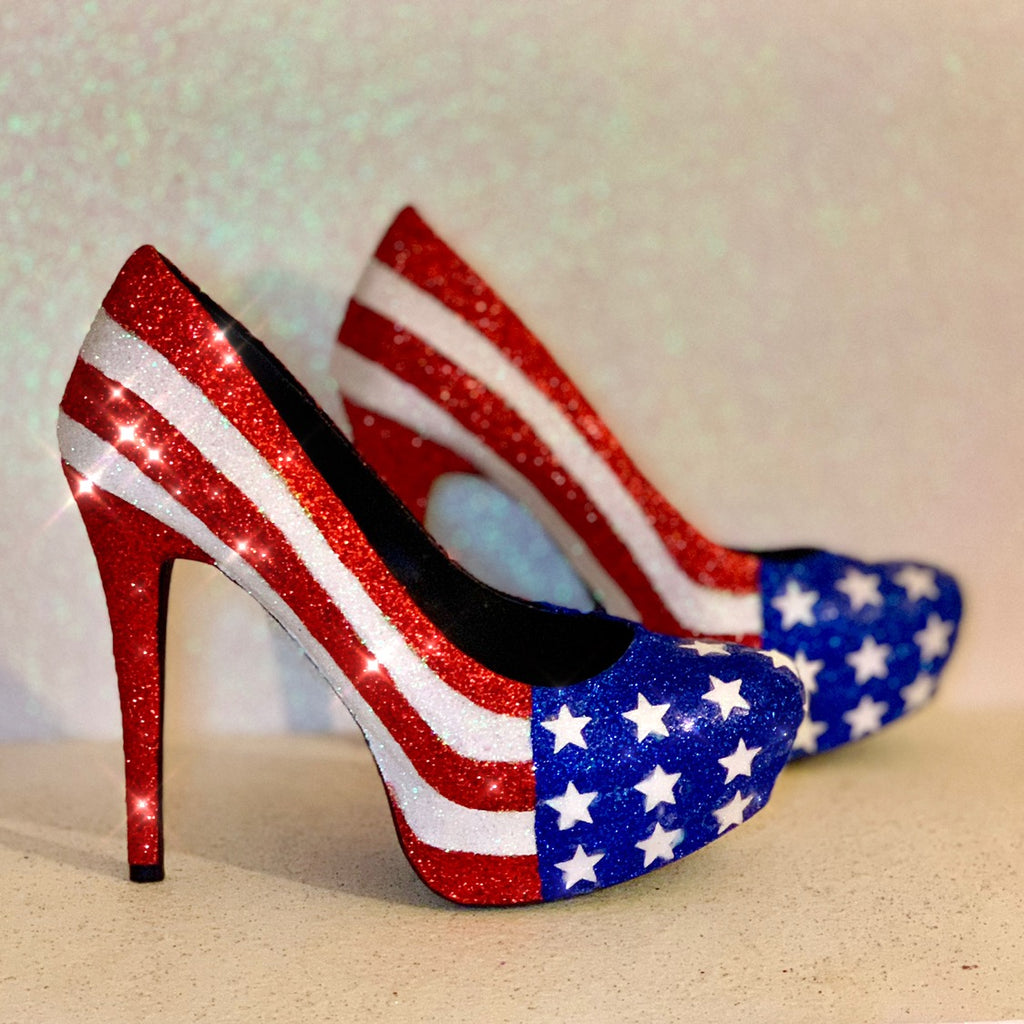 Womens American Flag Patriotic Glitter 