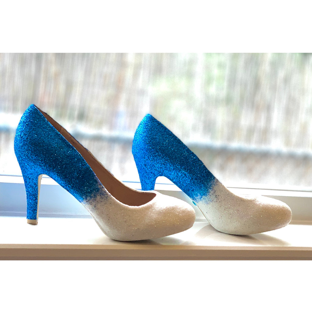 blue and white pumps