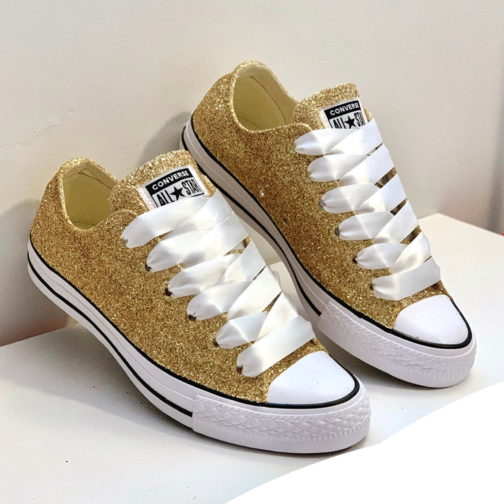 Women's Sparkly Converse All Star Low Sneakers - Pale Gold Glitter – Glitter  Shoe Co