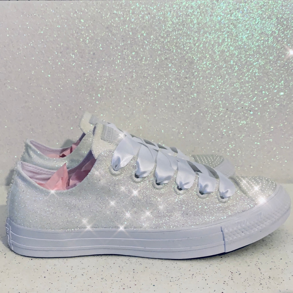 Ivory White Glitter pearls Converse All 