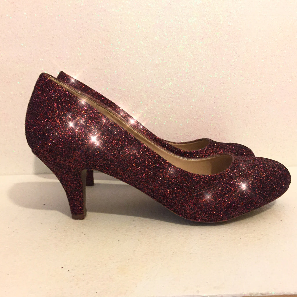 burgundy sequin heels