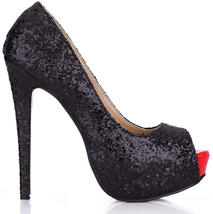 Womens Sparkly Black Glitter high Heels wedding Minnie Mickey Mouse Red Glitter Shoe