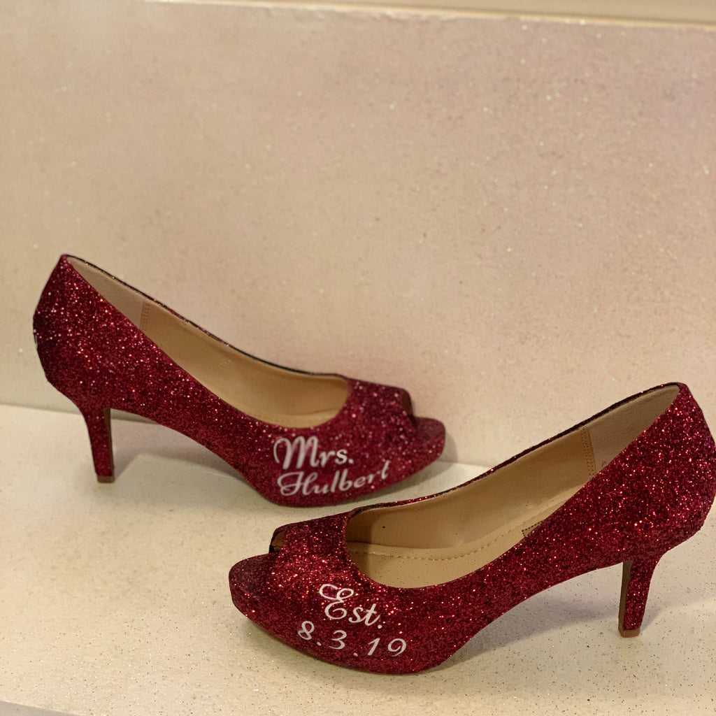 maroon sparkly heels