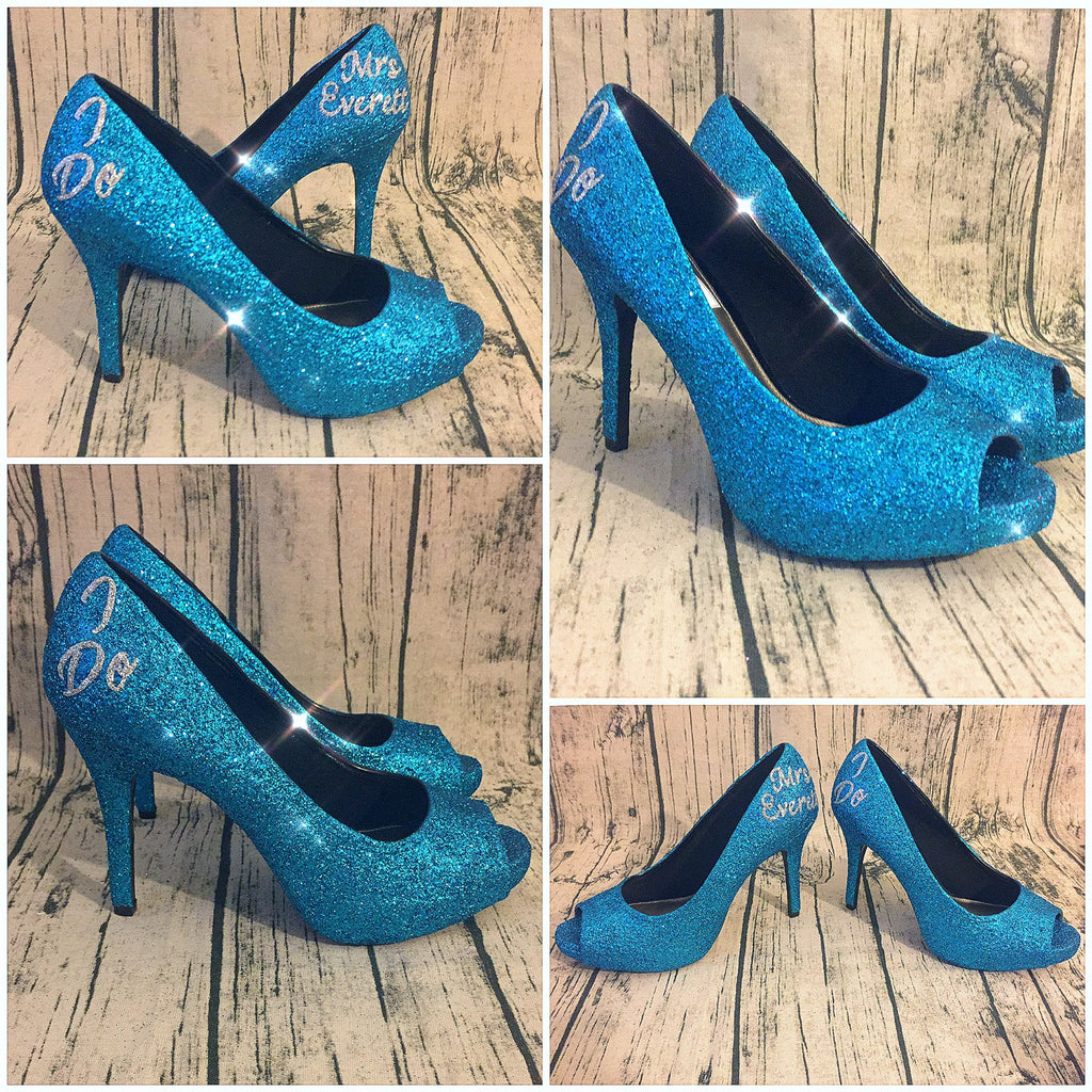 Sparkly Turquoise Blue Glitter Peep Toe 