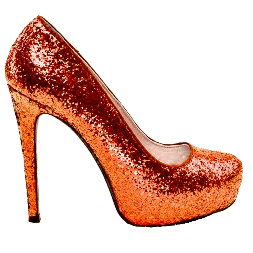 Women's Orange Glitter high low Heels 