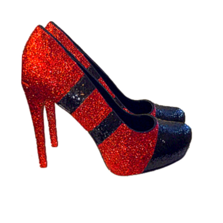 red glitter slip on shoes