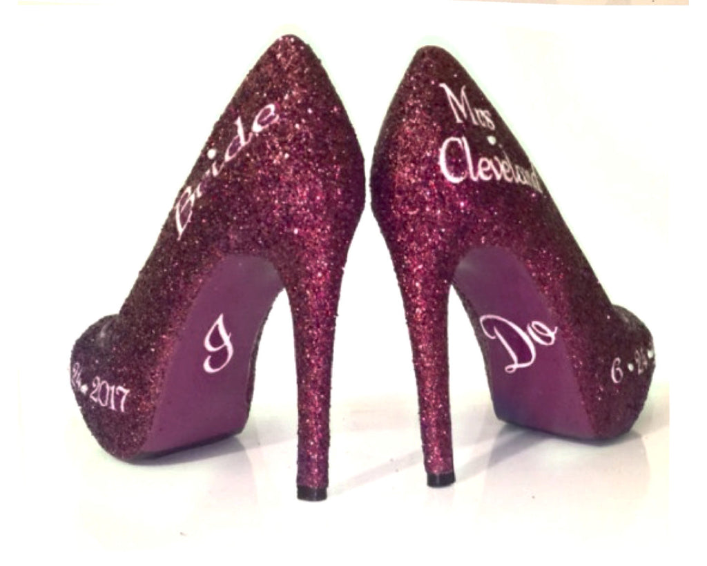 glitter burgundy heels