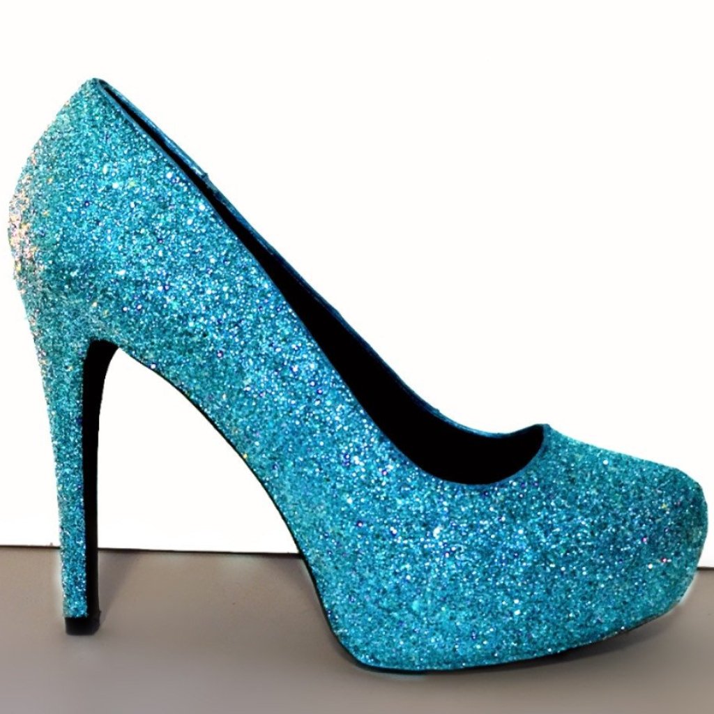 blue sparkly high heels