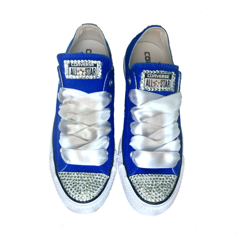 white and royal blue sneakers