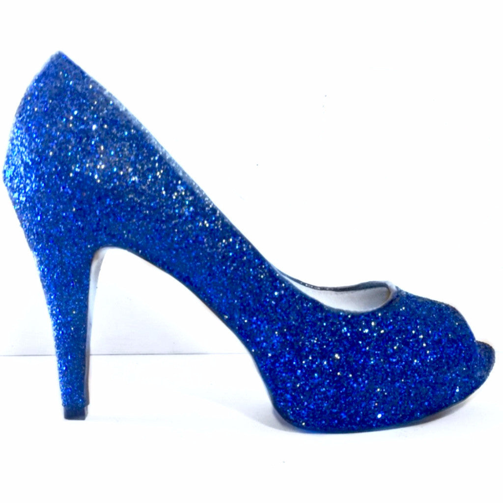 blue glitter heels