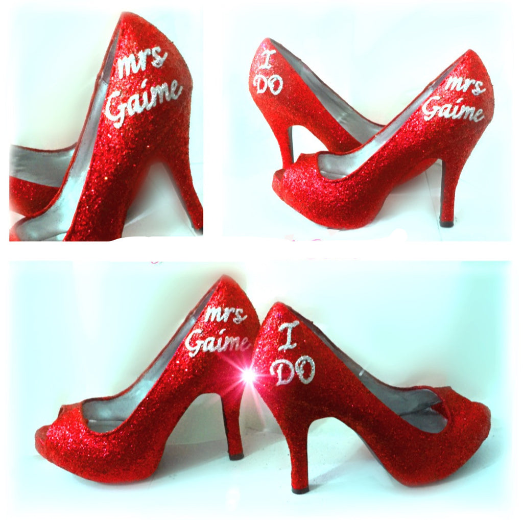 red sequin high heels