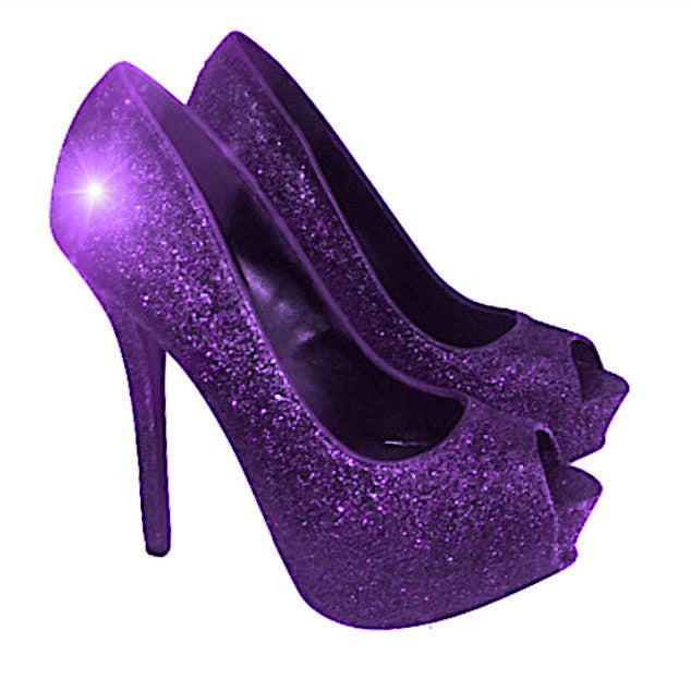 Womens Sparkly Purple Glitter Peep Toe 