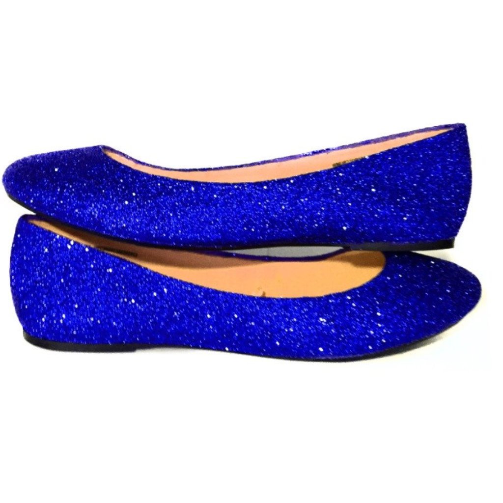 Women's Sparkly Royal Blue Glitter ballet Flats shoes wedding Bridal ...