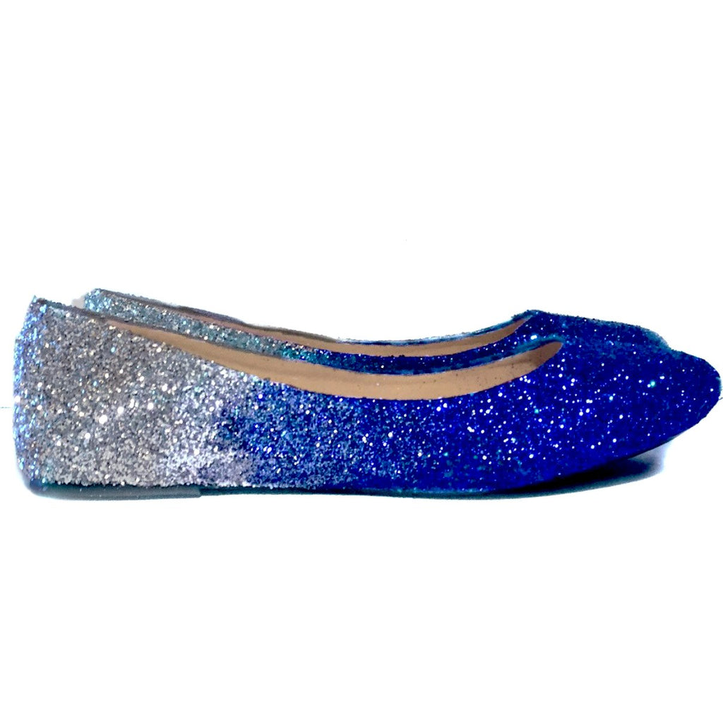 blue glitter flat shoes