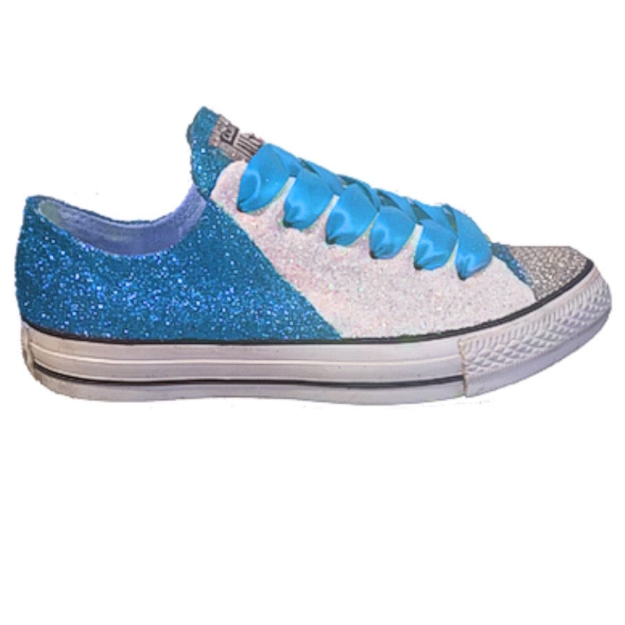 blue and white converse shoes