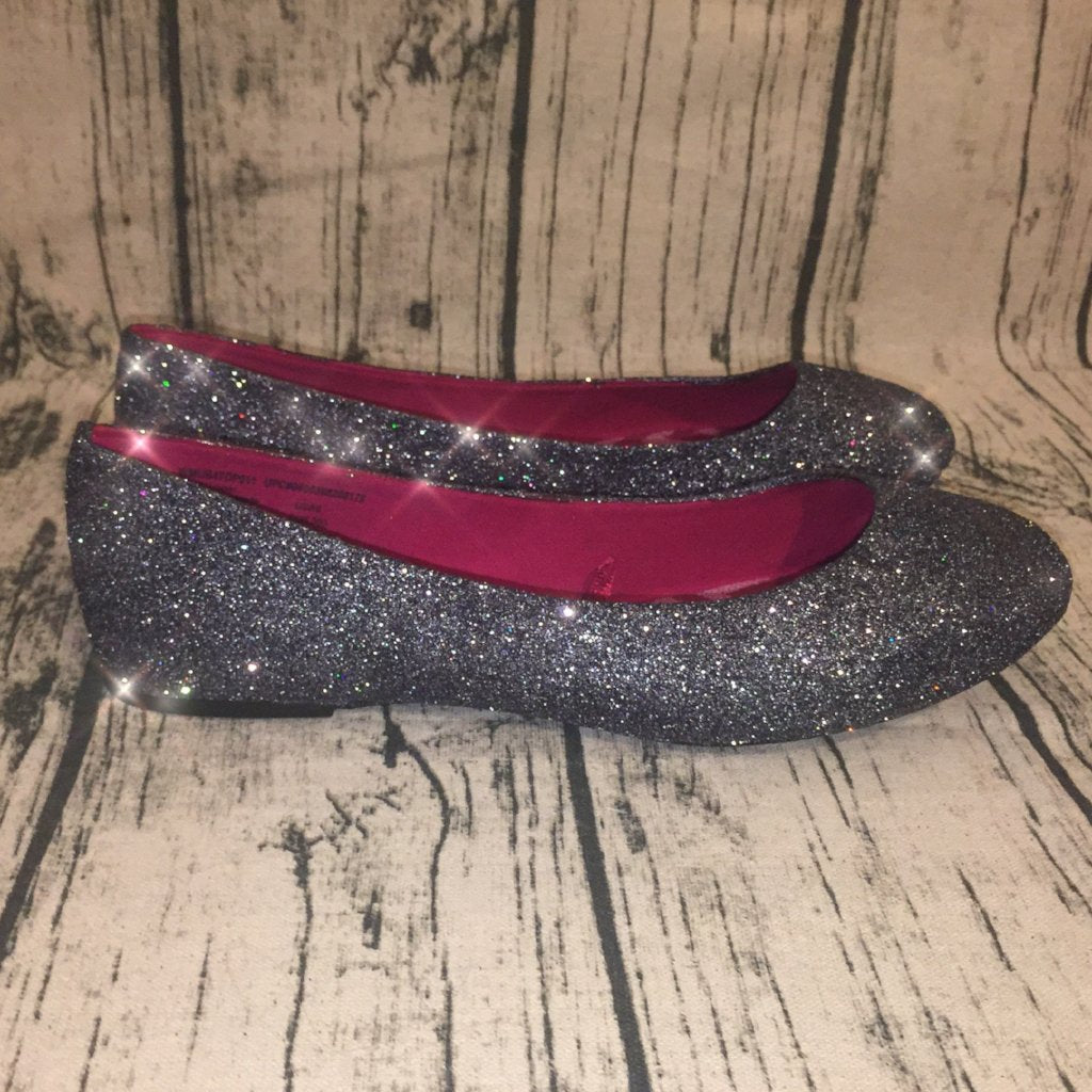 black sparkle ballet flats