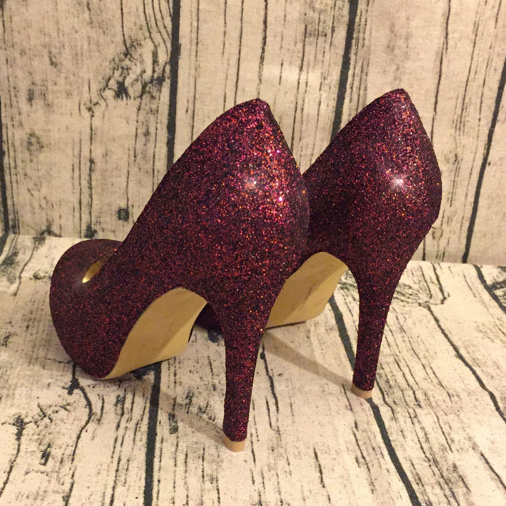 glitter burgundy heels