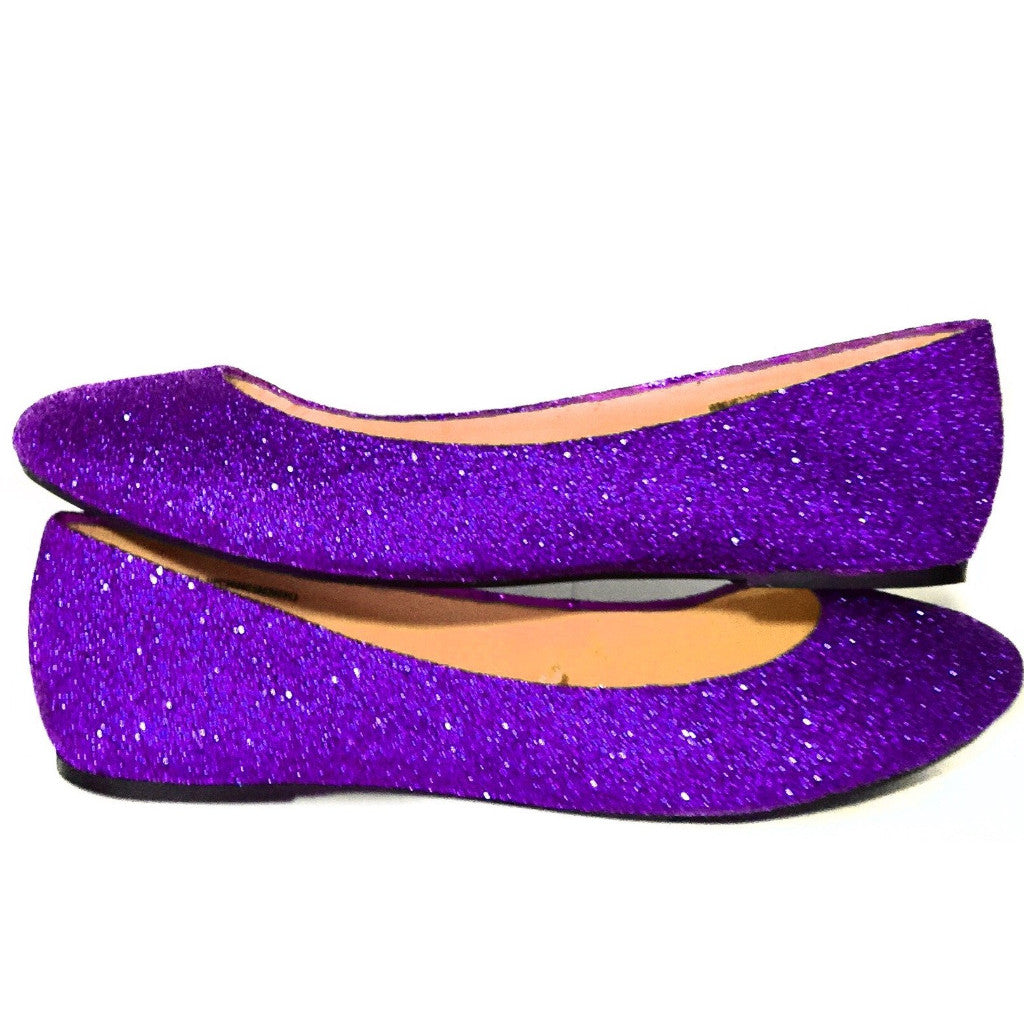 Sparkly Glitter Ballet Flats Wedding Bride Shoes Purple Blue Pink