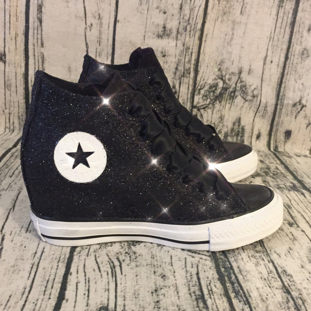 Black Glitter Converse lux Wedge Heels 